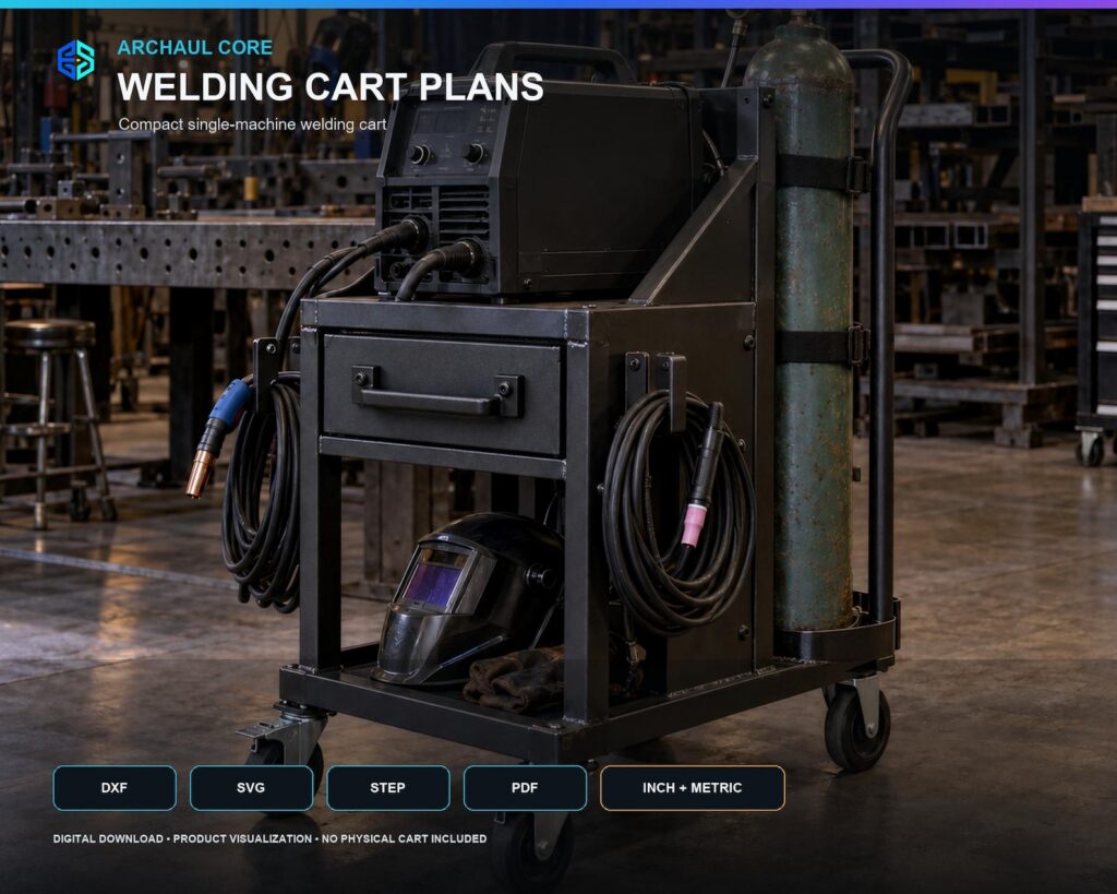 ArcHaul Core Welding Cart Plans, DXF Step Pdf, Mig Tig Welder Trolley