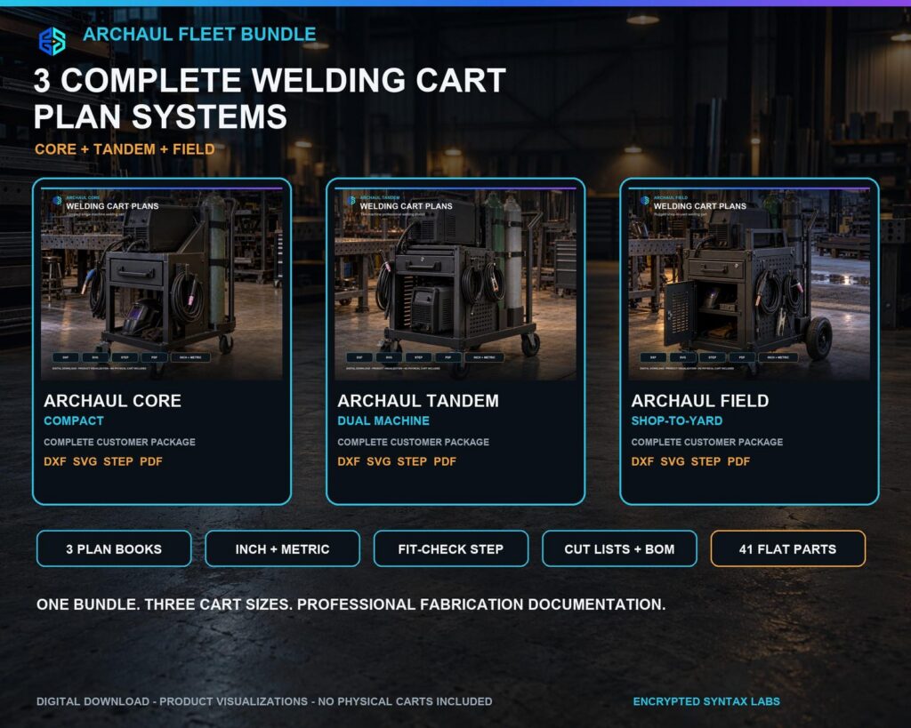 ArcHaul Welding Cart Plans Bundle, 3 DXF STEP PDF Shop Cart Designs
