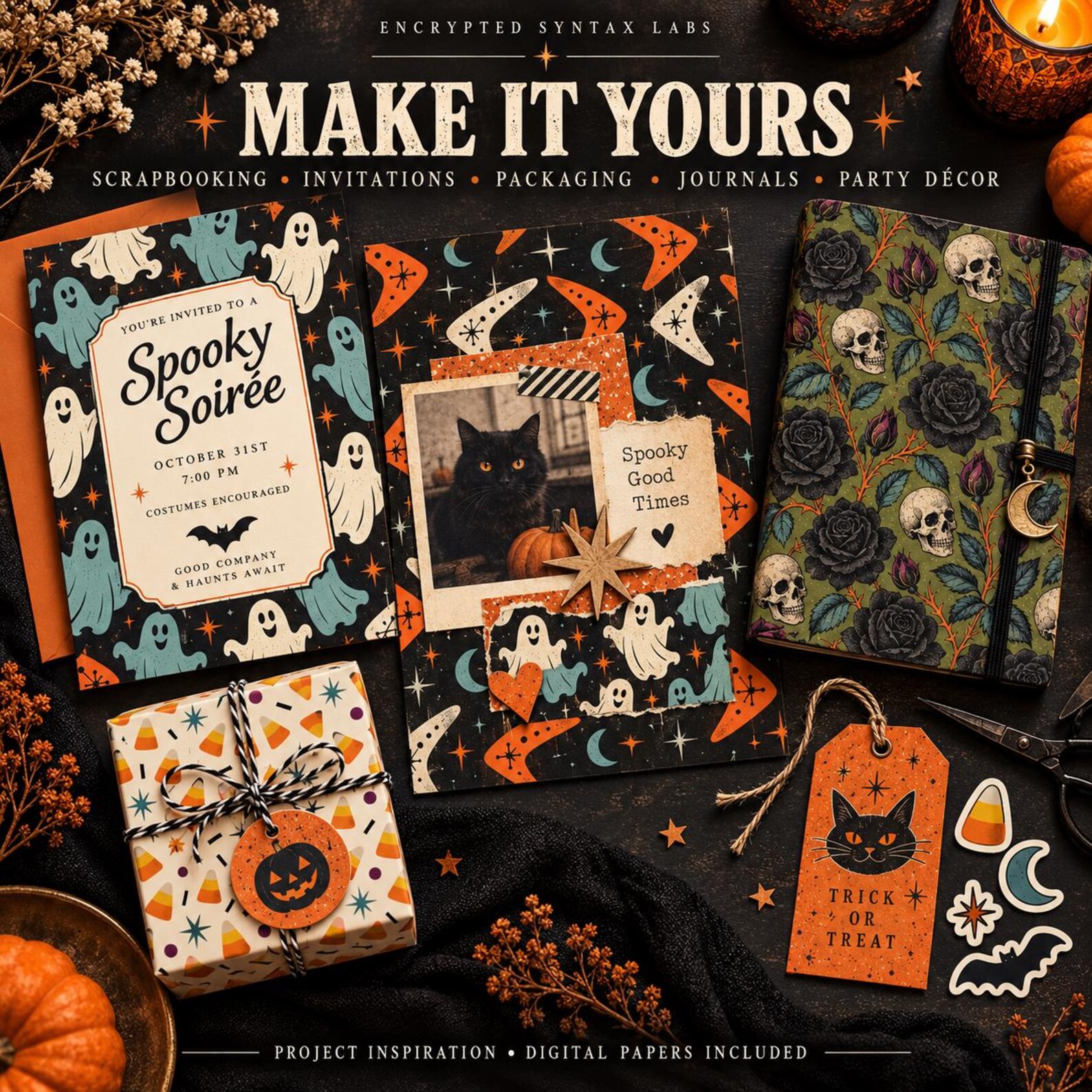 100 Retro Halloween Digital Papers, Atomic Gothic Seamless Patterns, 12x12 Scrapbook Bundle, Commercial Use - Image 4