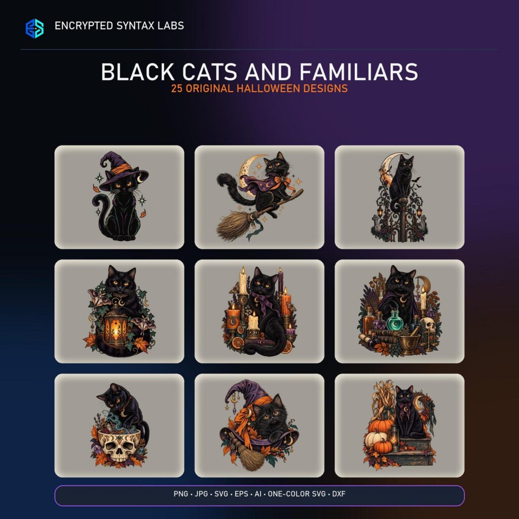 25 Black Cat Halloween Designs