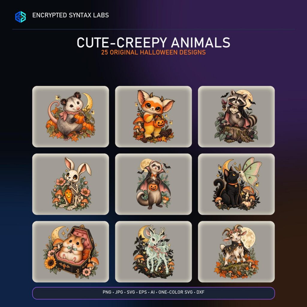 Cute-Creepy Halloween Animal Designs (25 Files)
