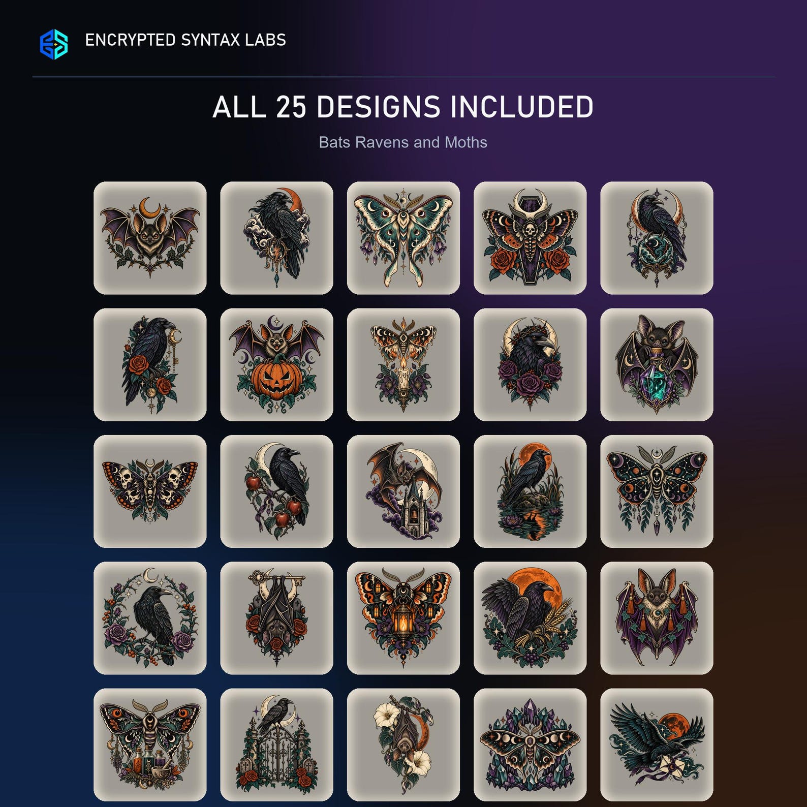 25 Bat Raven and Moth Designs - Image 2