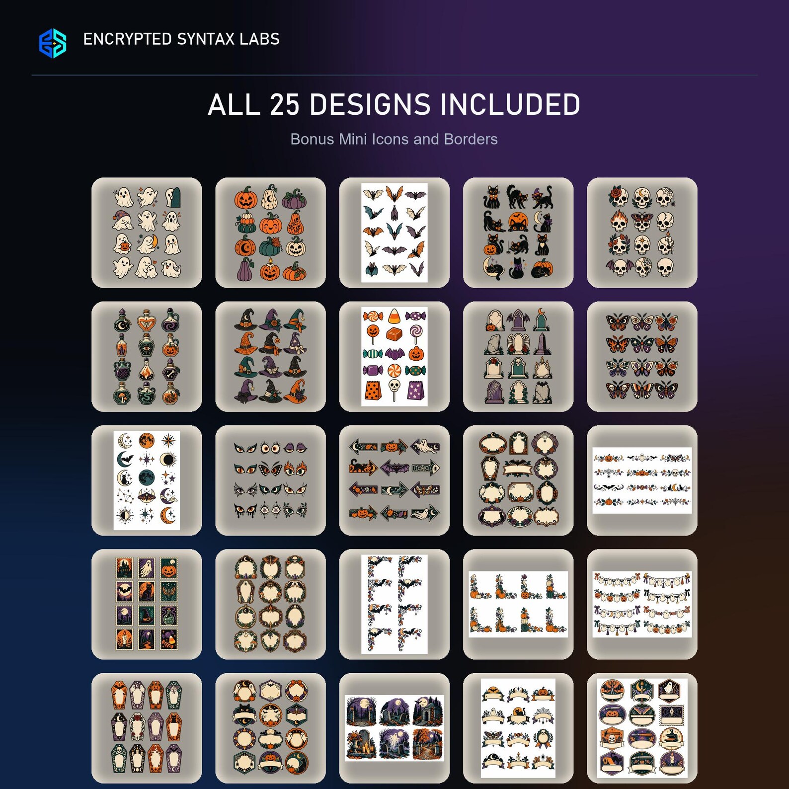 25 Halloween Icon and Border Sets - Image 2