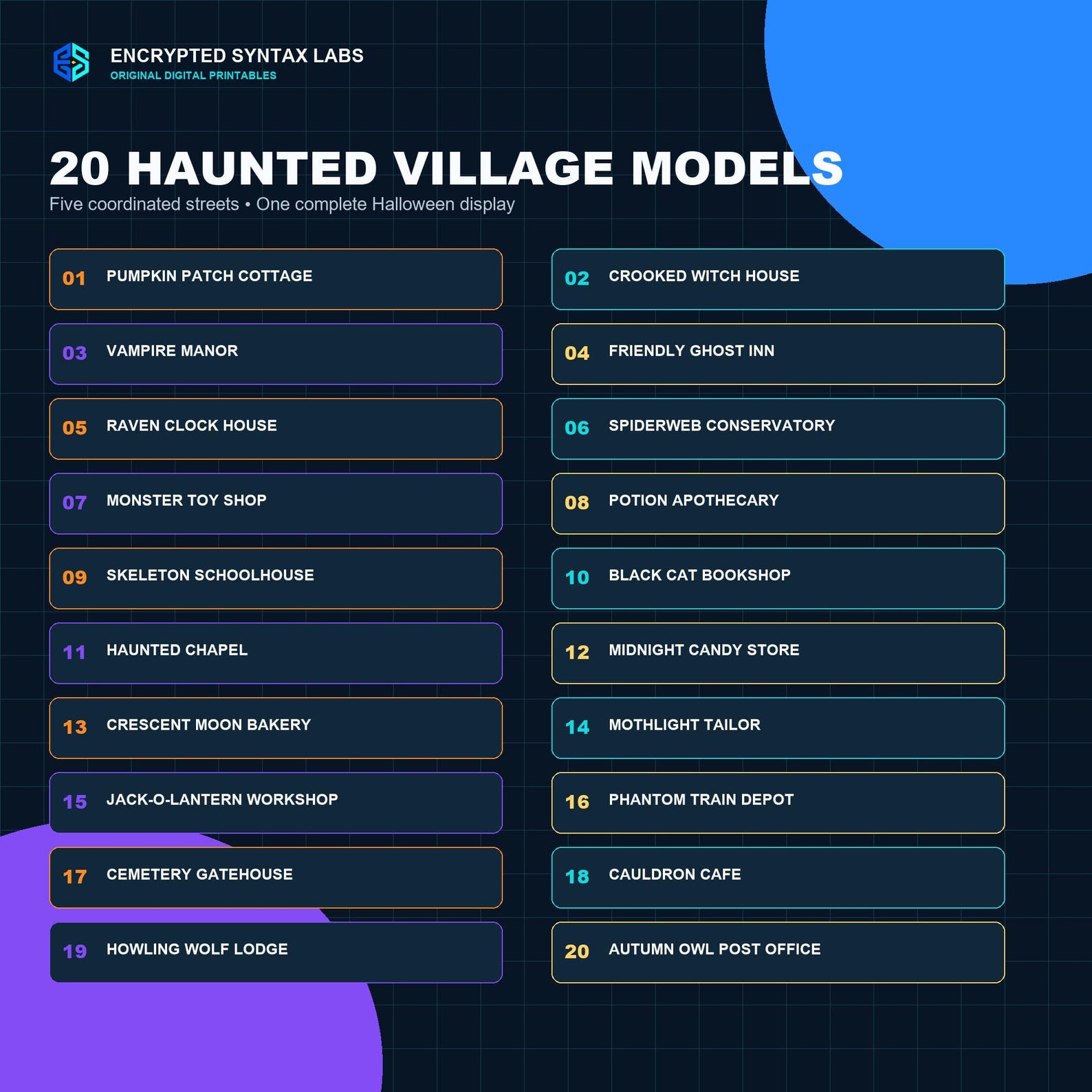 20 Halloween Haunted Village Paper Houses, Printable Papercraft PDF SVG Cricut Bundle - Image 3
