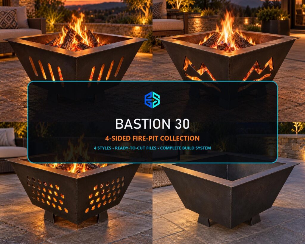 4 Style Square Fire Pit DXF Bundle | CNC Plasma Files, Svg, Step & Build Guide