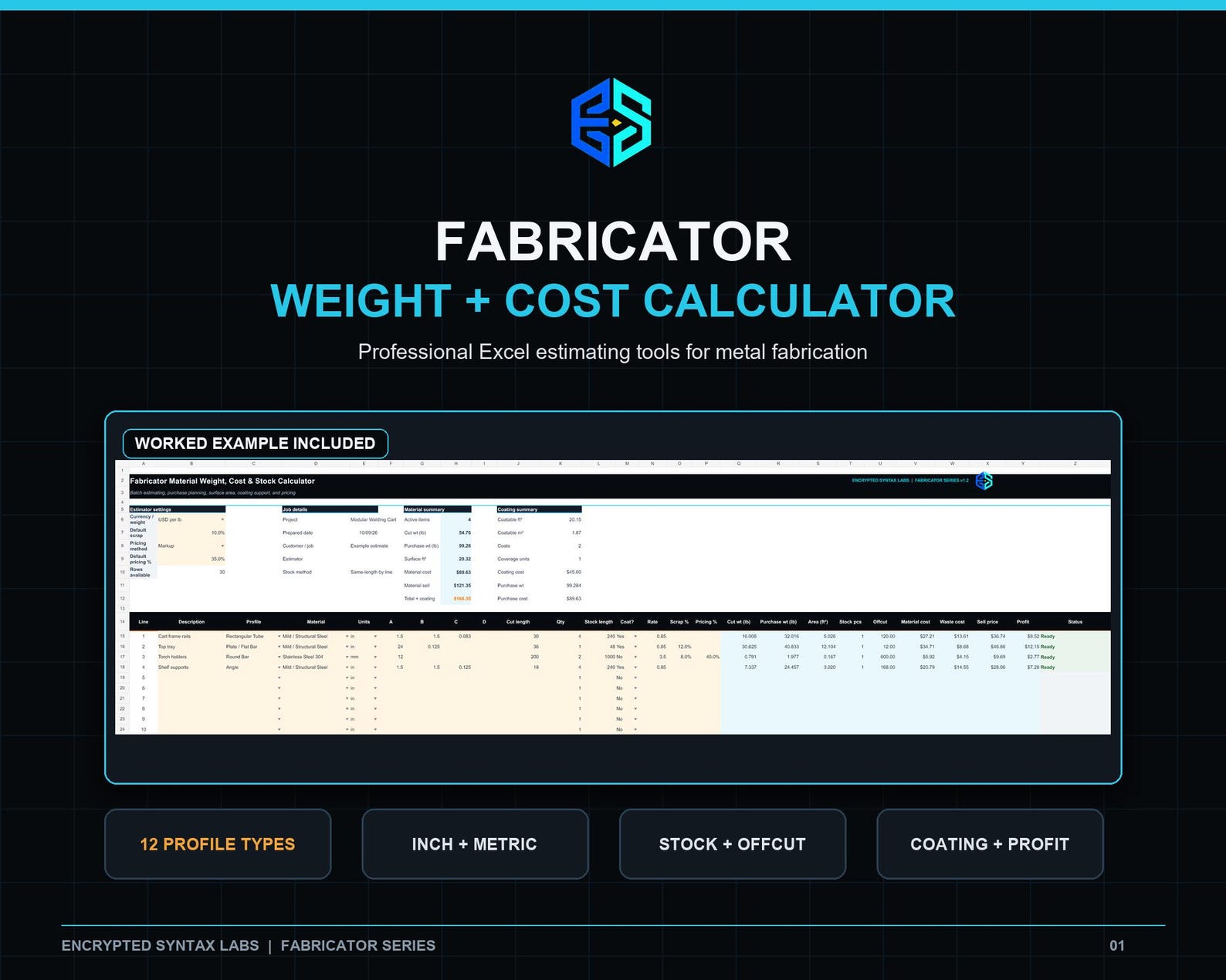 Metal Fabrication Weight & Cost Calculator | Excel Estimator for Steel, Tube, Plate (Digital Download)