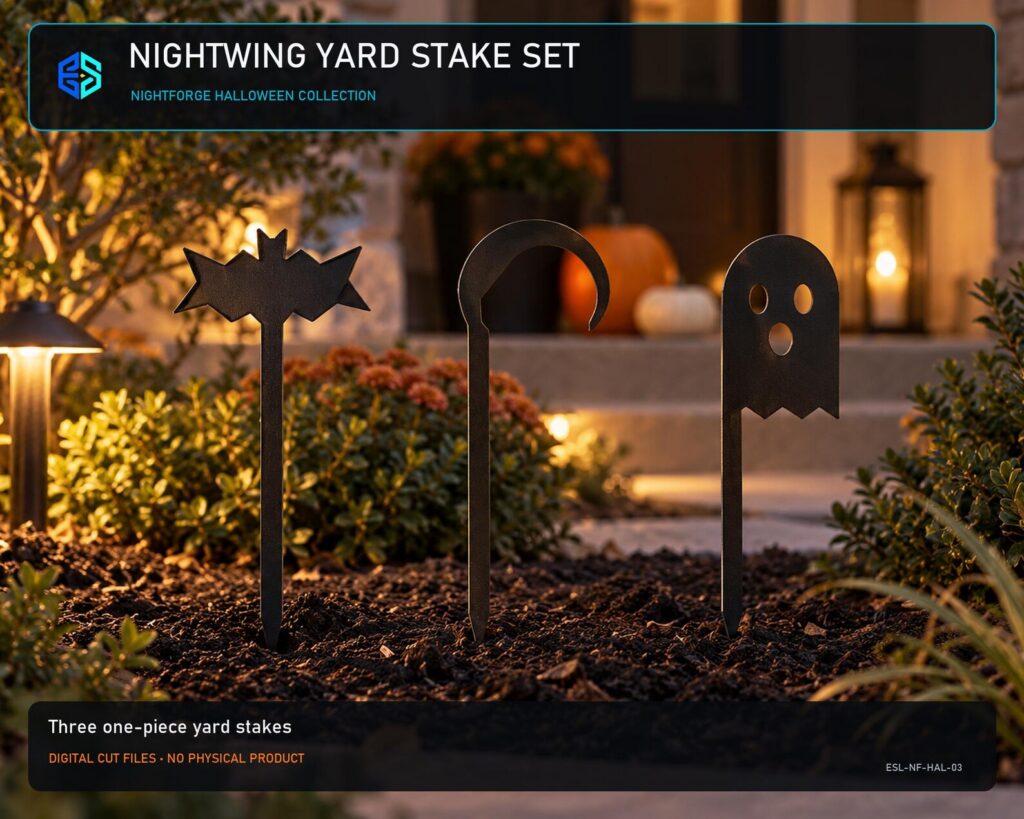 Halloween Yard Stake Dxf Set | Bat Moon Ghost Plasma Cut Files and Pdf Guide