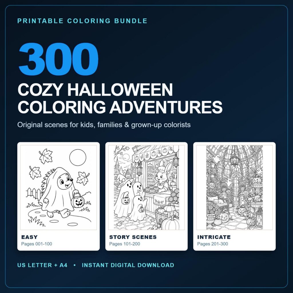 300 Halloween Coloring Pages Bundle | Easy to Intricate Designs (Digital Download)