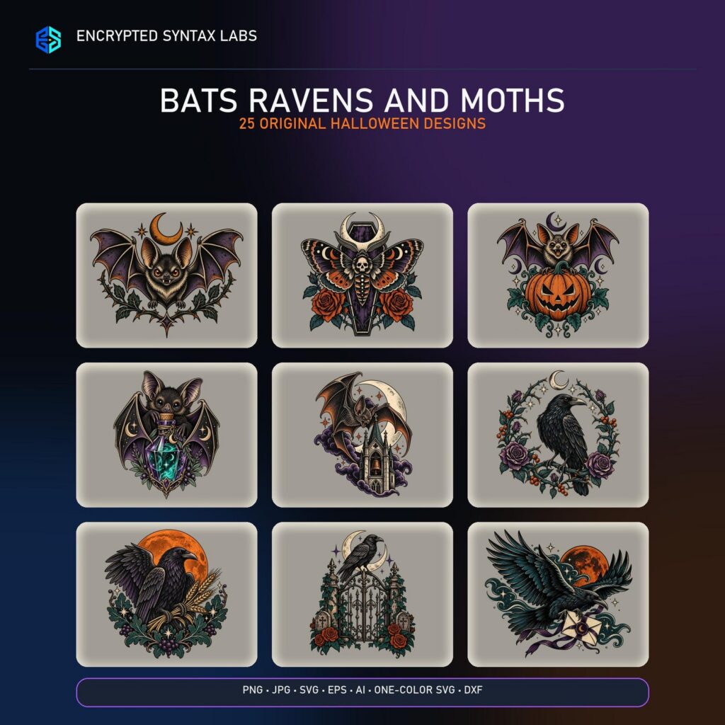 25 Bat Raven and Moth Designs