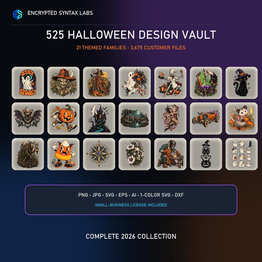 525 Halloween SVG PNG DXF Bundle - 20 Collections + 25 Bonus Designs