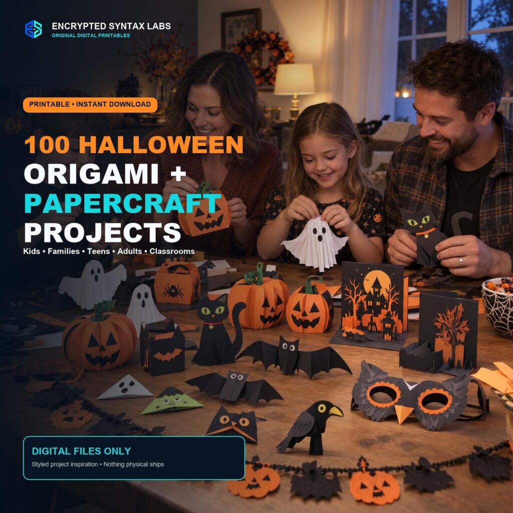 100 Halloween Origami Papercraft Projects, Printable Kids Classroom Craft Bundle, Masks Boxes Cards PDF