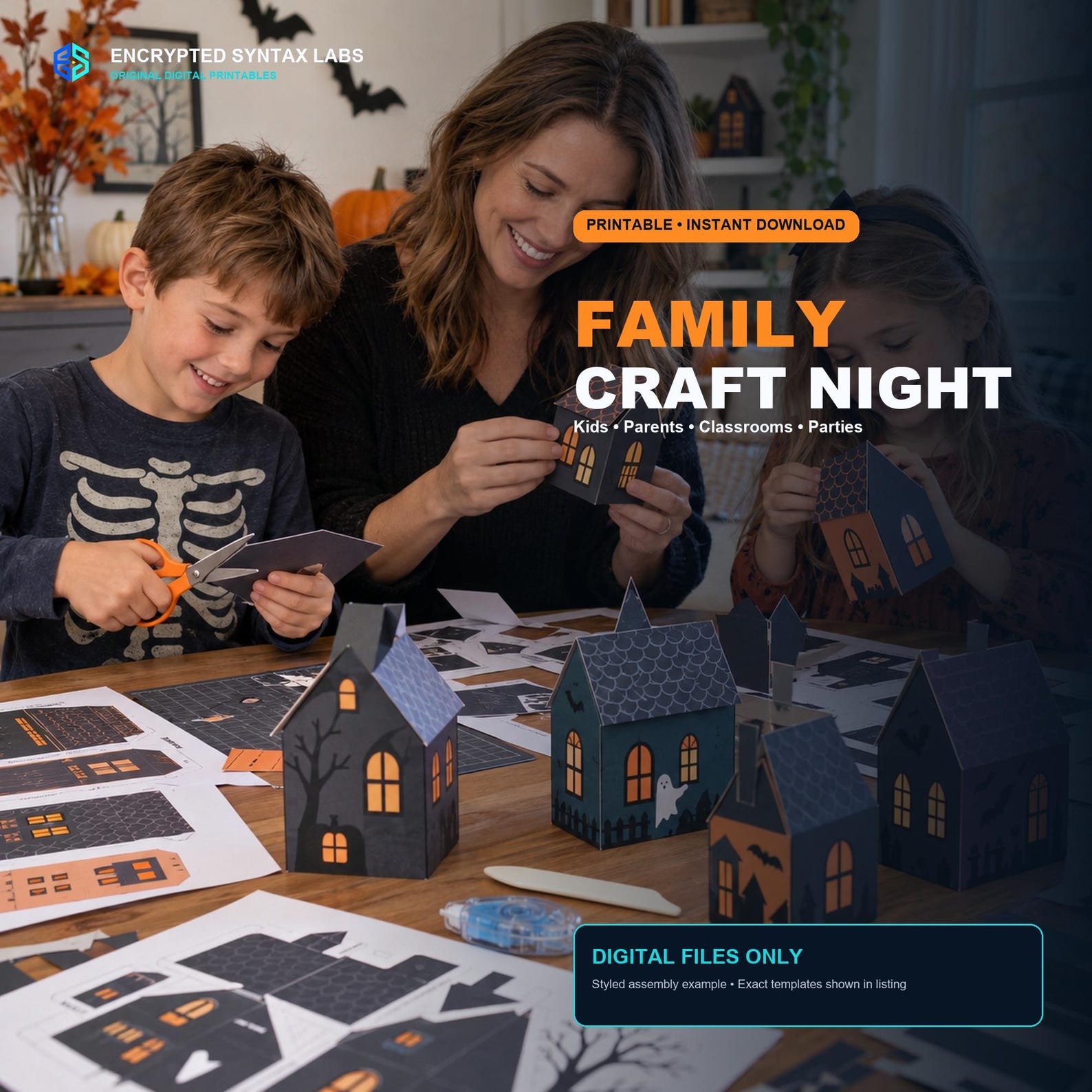 20 Halloween Haunted Village Paper Houses, Printable Papercraft PDF SVG Cricut Bundle - Image 4