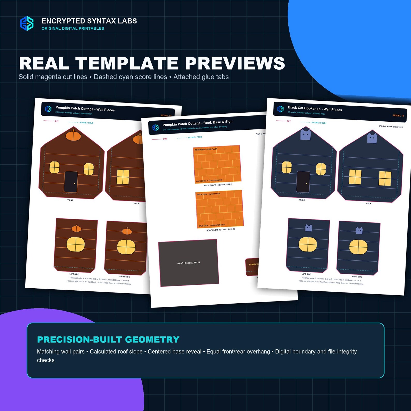 20 Halloween Haunted Village Paper Houses, Printable Papercraft PDF SVG Cricut Bundle - Image 7